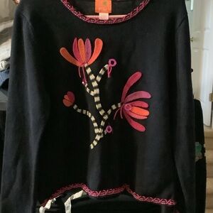 Hearts of Palm‎ Black Sweater with Vibrant Floral Design